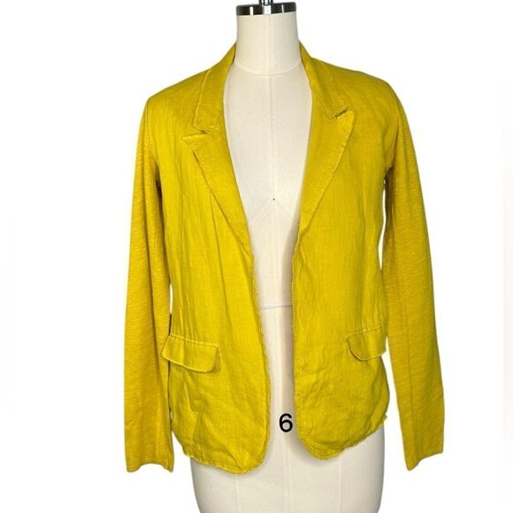 Majestic Filatures Yellow Linen Raw Hem Open Blazer | Size XS - Picture 2 of 9